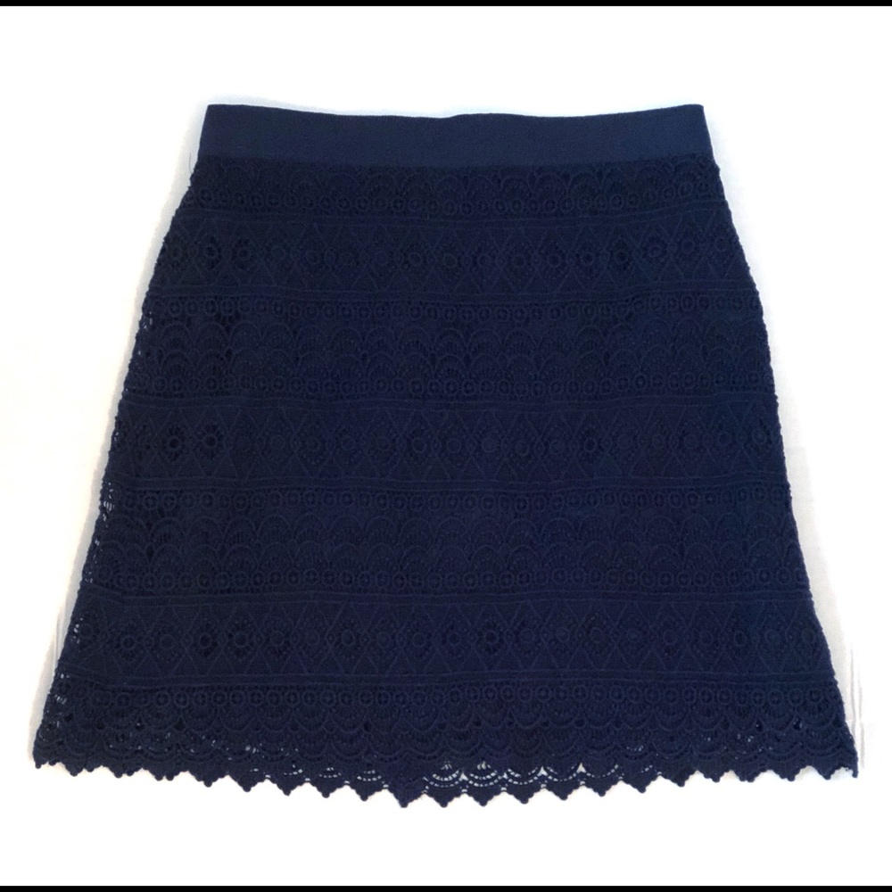 Loft Dark Navy Blue Crochet Lace Skirt